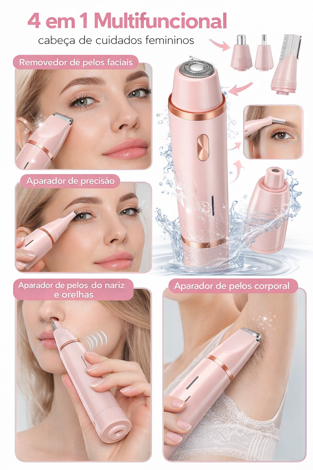 Depilador Elétrico Corporal e Facial 2 em 1 (Á prova D'Água)