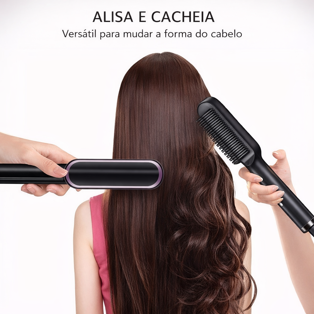 Escova Alisadora Bivolt 5 em 1 - Alisa, Hidrata, Modela, Alinha e Anti-Frizz