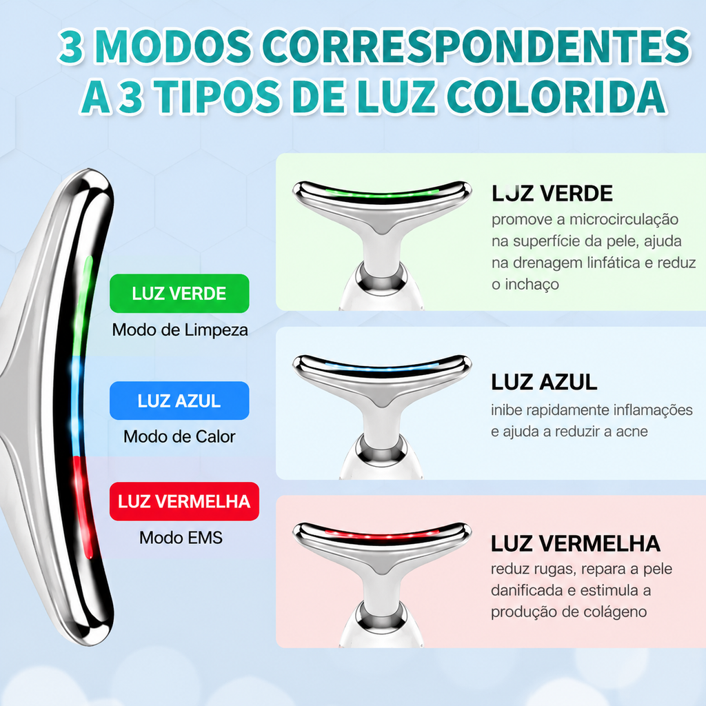 Massageador De Pescoço e Rosto LED Vibração Fototerapia Para Rejuvenescer Firmeza Anti-Rugas