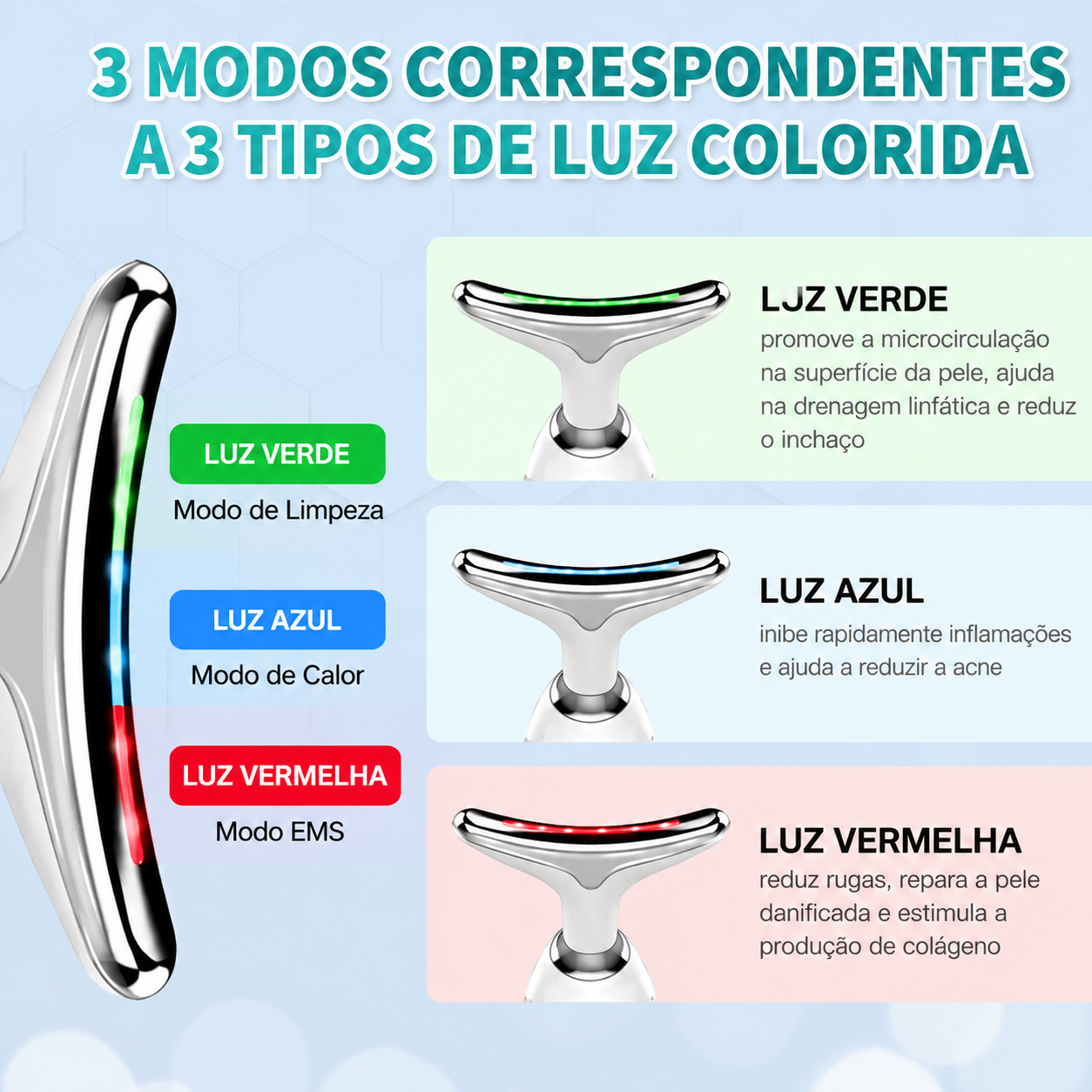 Massageador De Pescoço e Rosto LED Vibração Fototerapia Para Rejuvenescer Firmeza Anti-Rugas