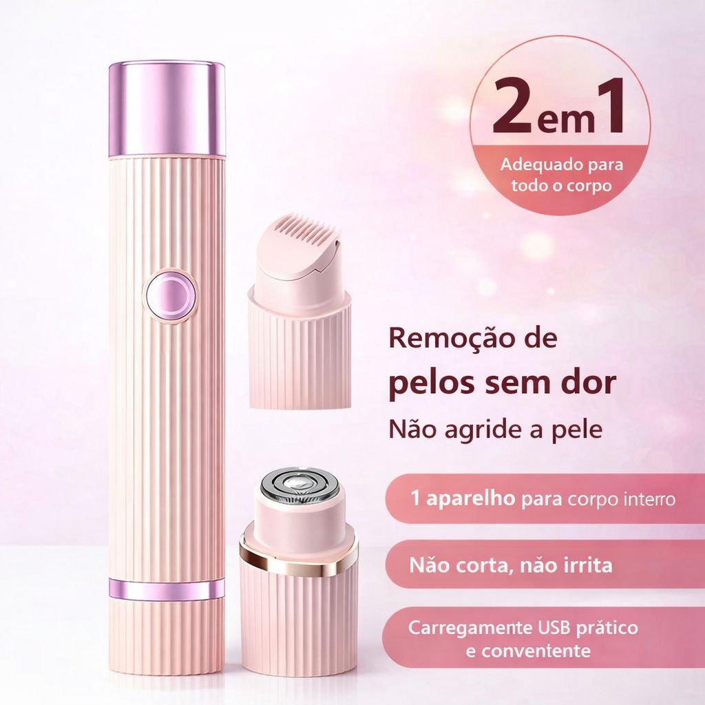 Depilador Feminino Recarregável 2 em 1 com Lâmina Anticorte