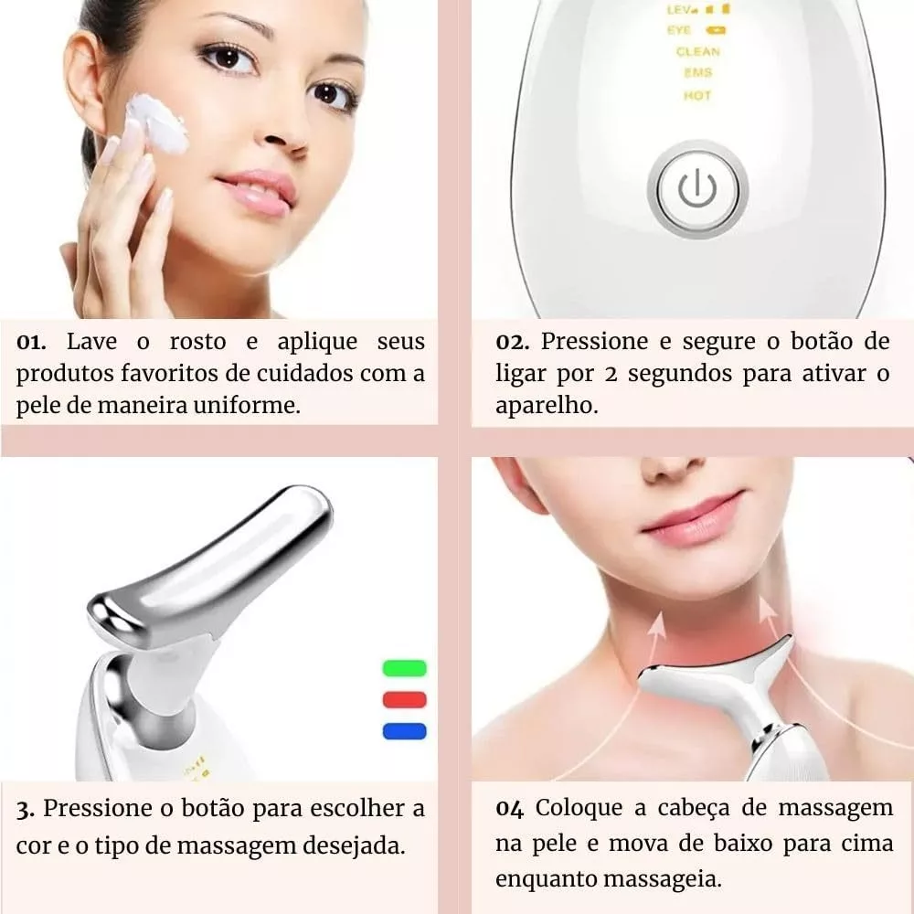 Massageador De Pescoço e Rosto LED Vibração Fototerapia Para Rejuvenescer Firmeza Anti-Rugas